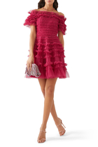 Lisette Ruffle Off-Shoulder Micro Mini Dress
